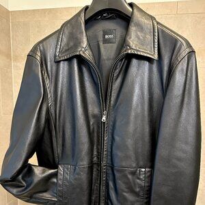 Leather Jacket, Hugo Boss Black Lambskin, Men's Medium